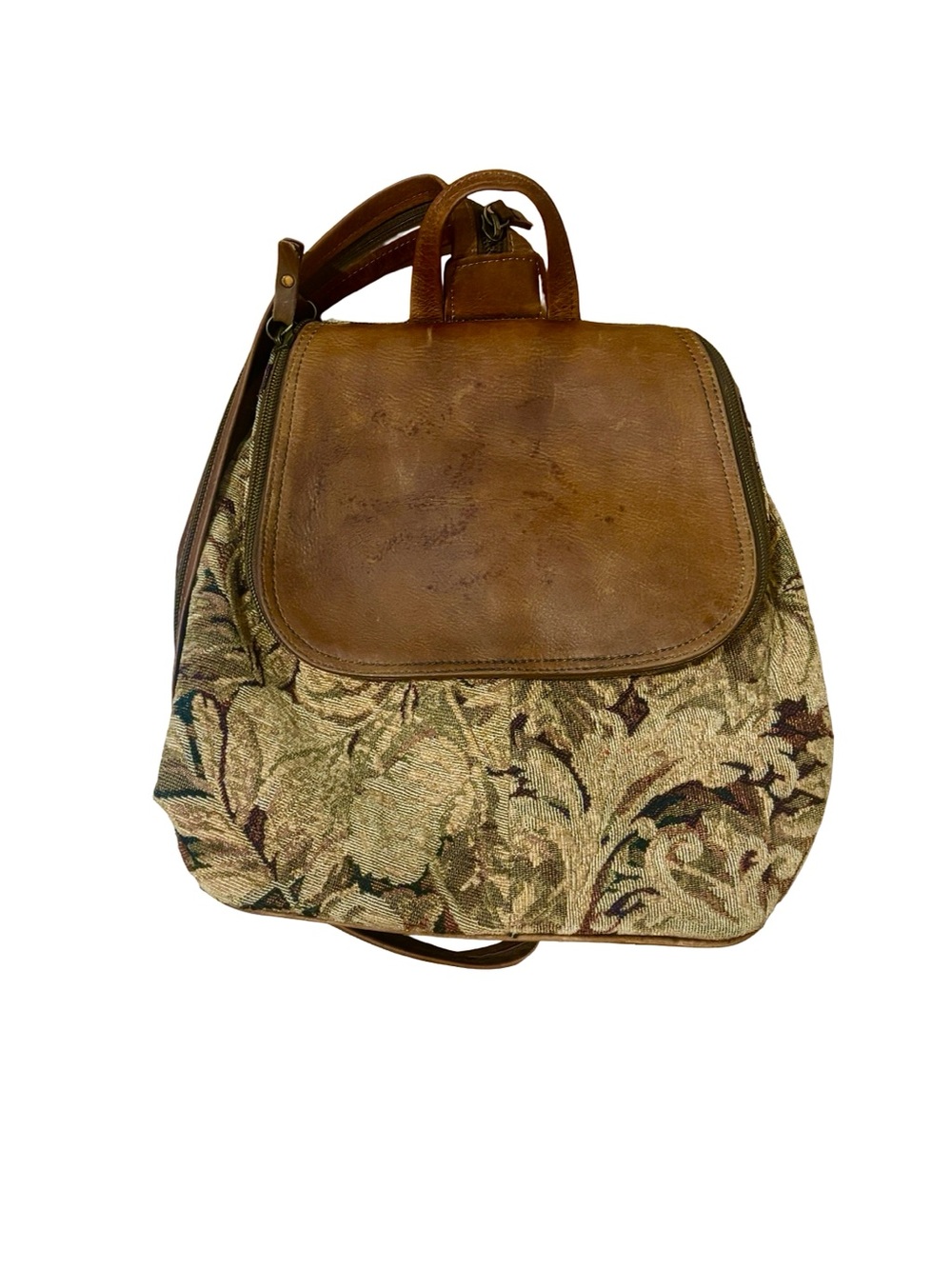 J. Jill Floral Tapestry Backpack with Brown Leather Flap
